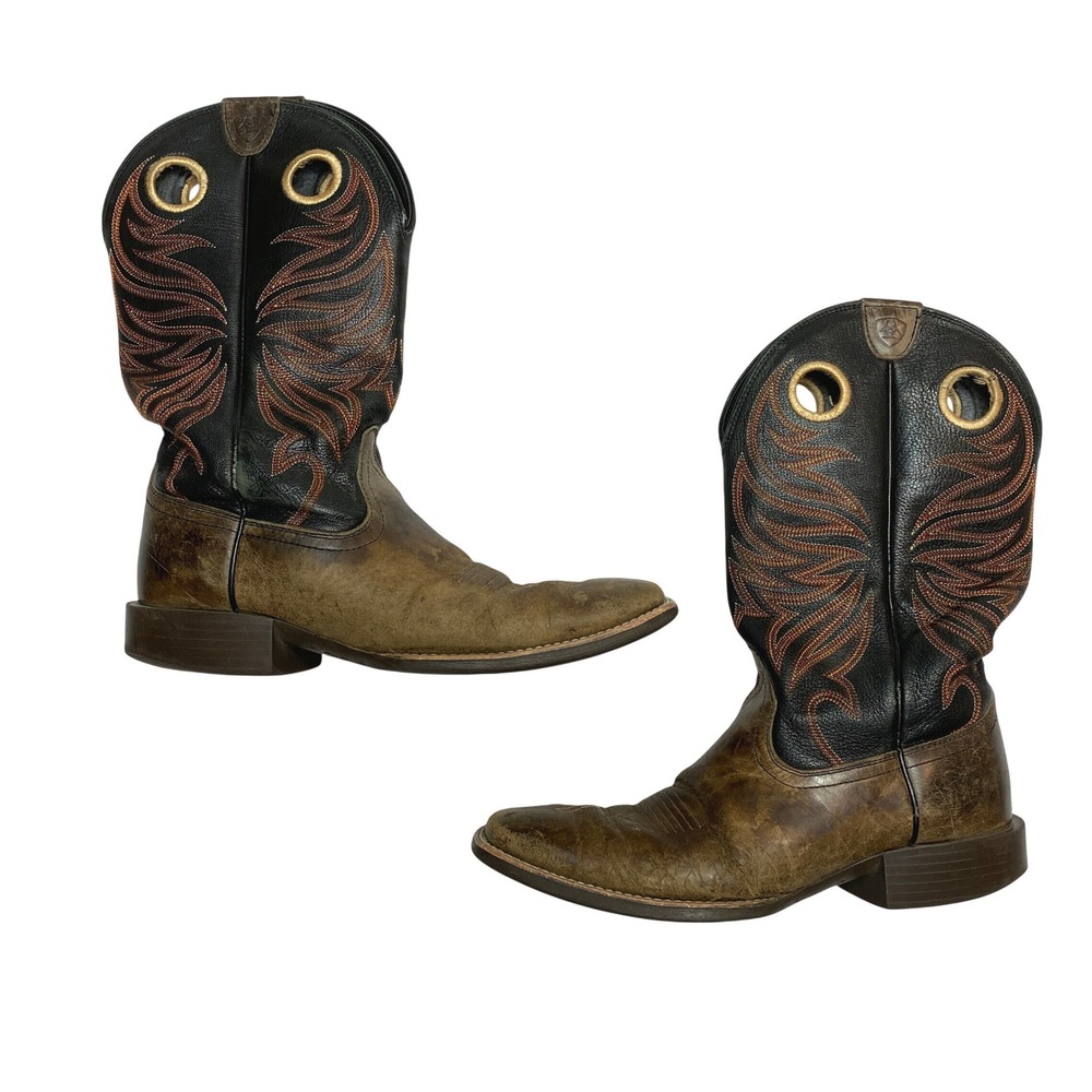 Ariat Work Boots Mens 9.5D Brown Square Toe Distressed Leather